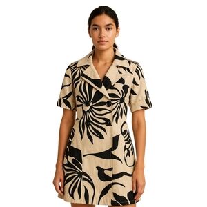 INC International Concepts Floral Print Trench Coat Black Beige Size S